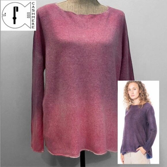 F Cashmere by Fissore Sweater L Pink Purple Ombré 100% Cashmere Italy - Picture 1 of 16